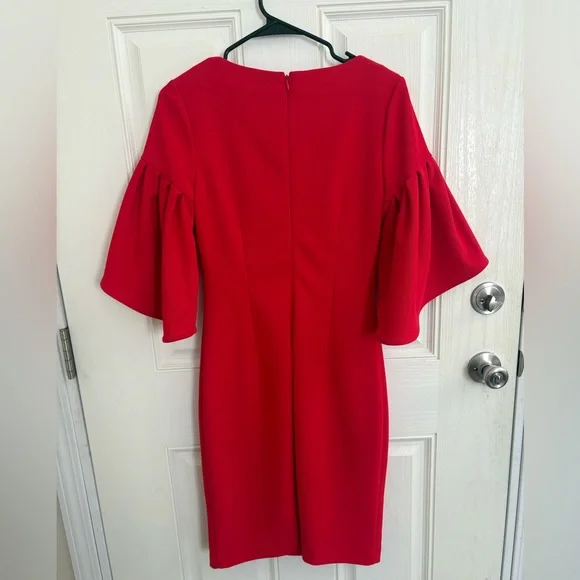 Belle Badgley Mischka Red Cocktail Dress Size 4 Bell Sleeve NWT - Picture 3 of 6